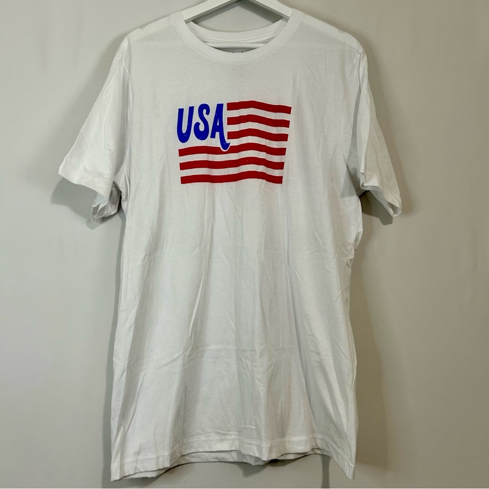 Oat Women’s USA American Flag Cotton Graphic T-Shirt White Size XL NWOT